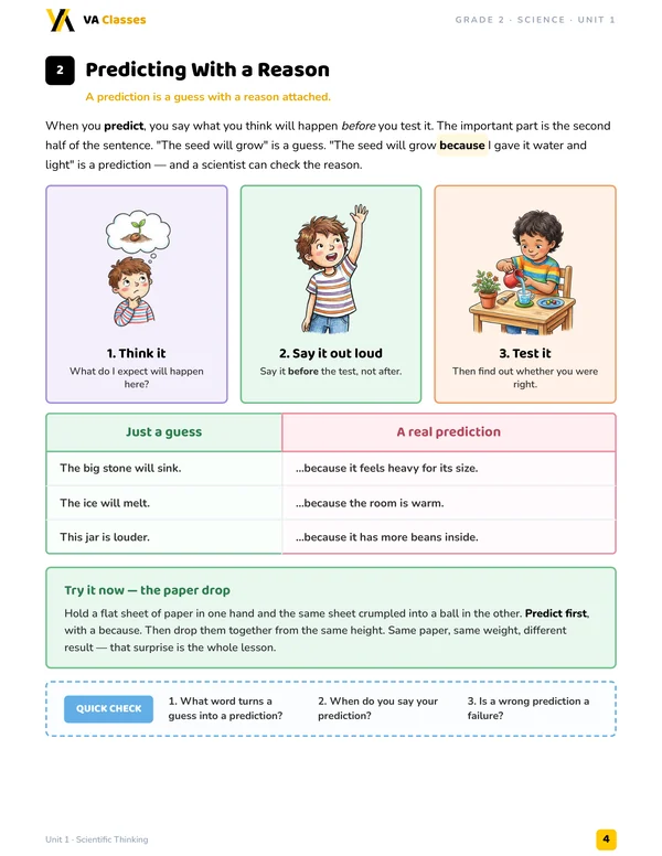 A Study Book page from the Grade 2 Science pack