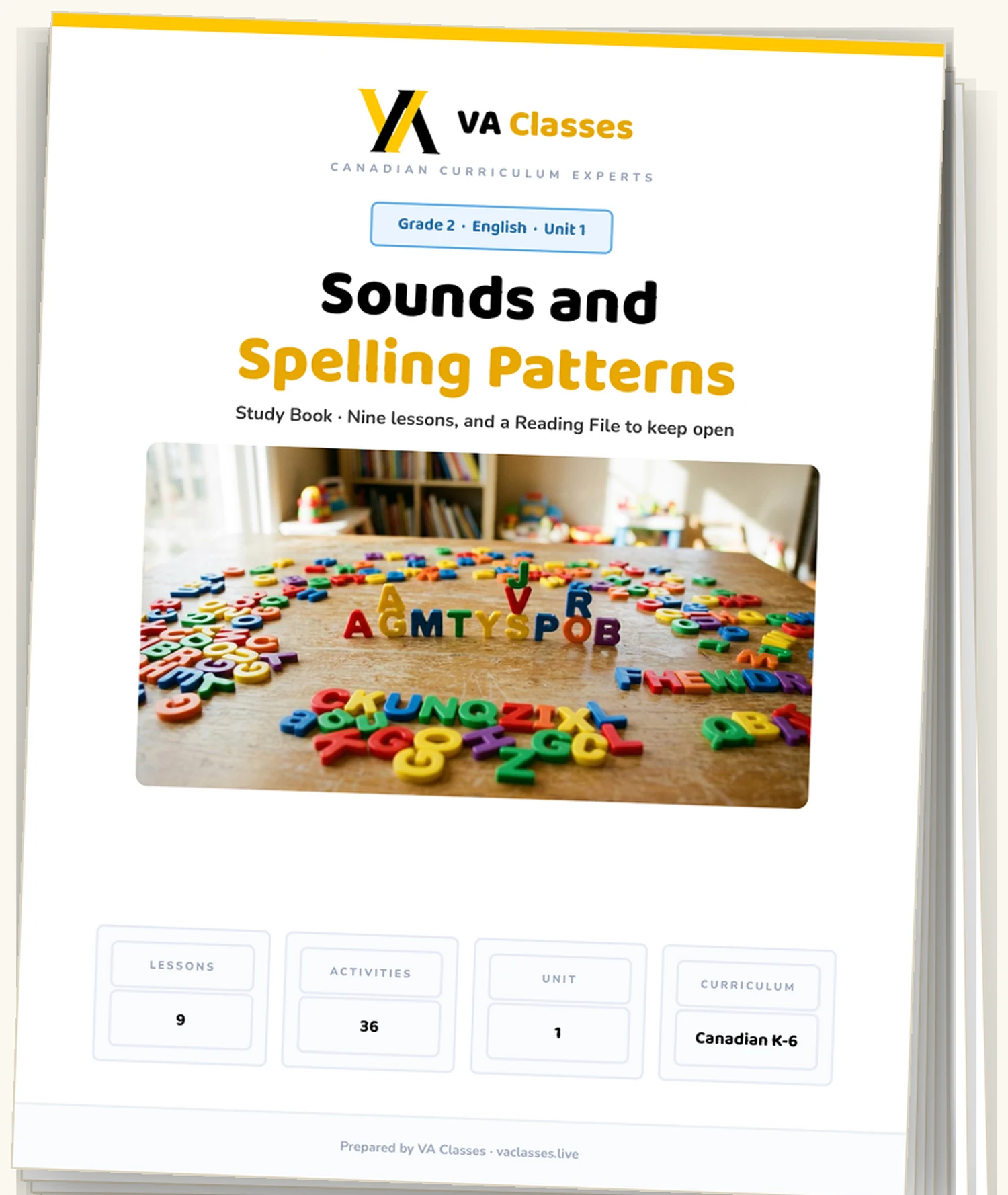 A stack of printed pages from a VA Classes pack